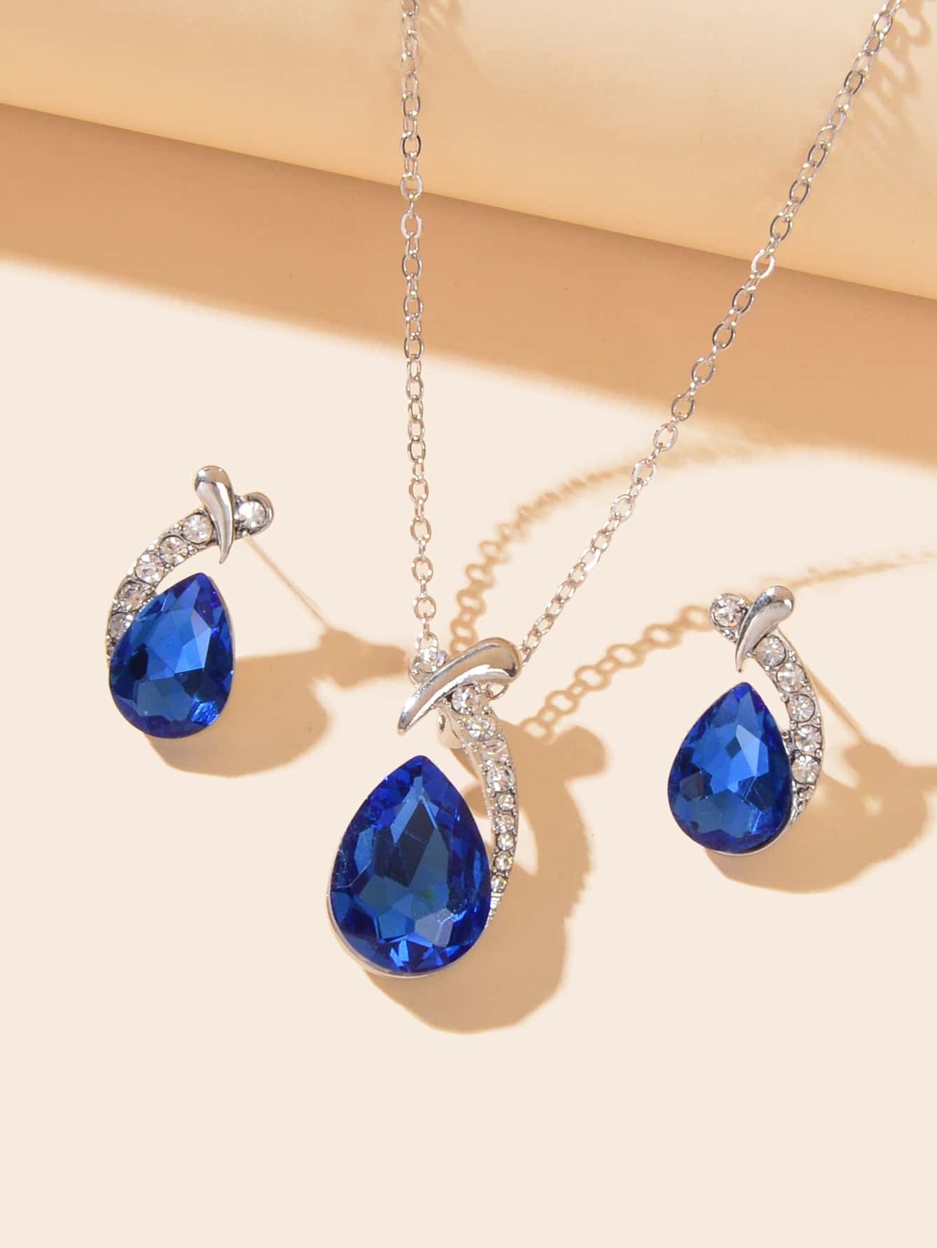 3Pcs/Set Glamorous Cubic Zirconia Water-Drop Decor Jewelry Set for Women for Daily Decoration