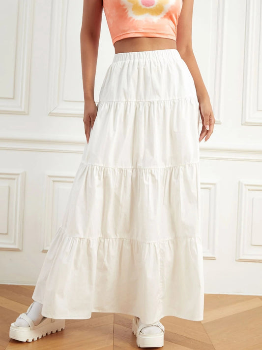 Essnce Elastic Waist Ruffle Hem Skirt