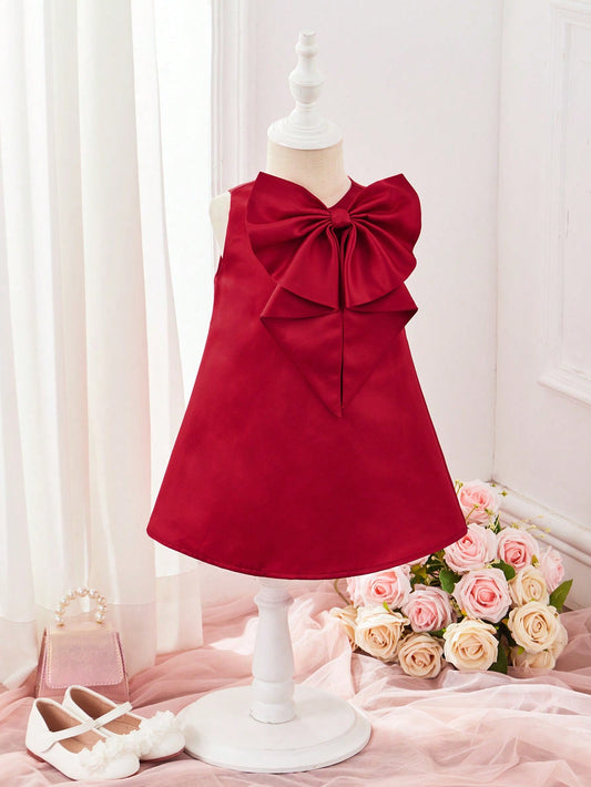 Baby Girls' Gorgeous Red Satin Bowknot Sleeveless Dress