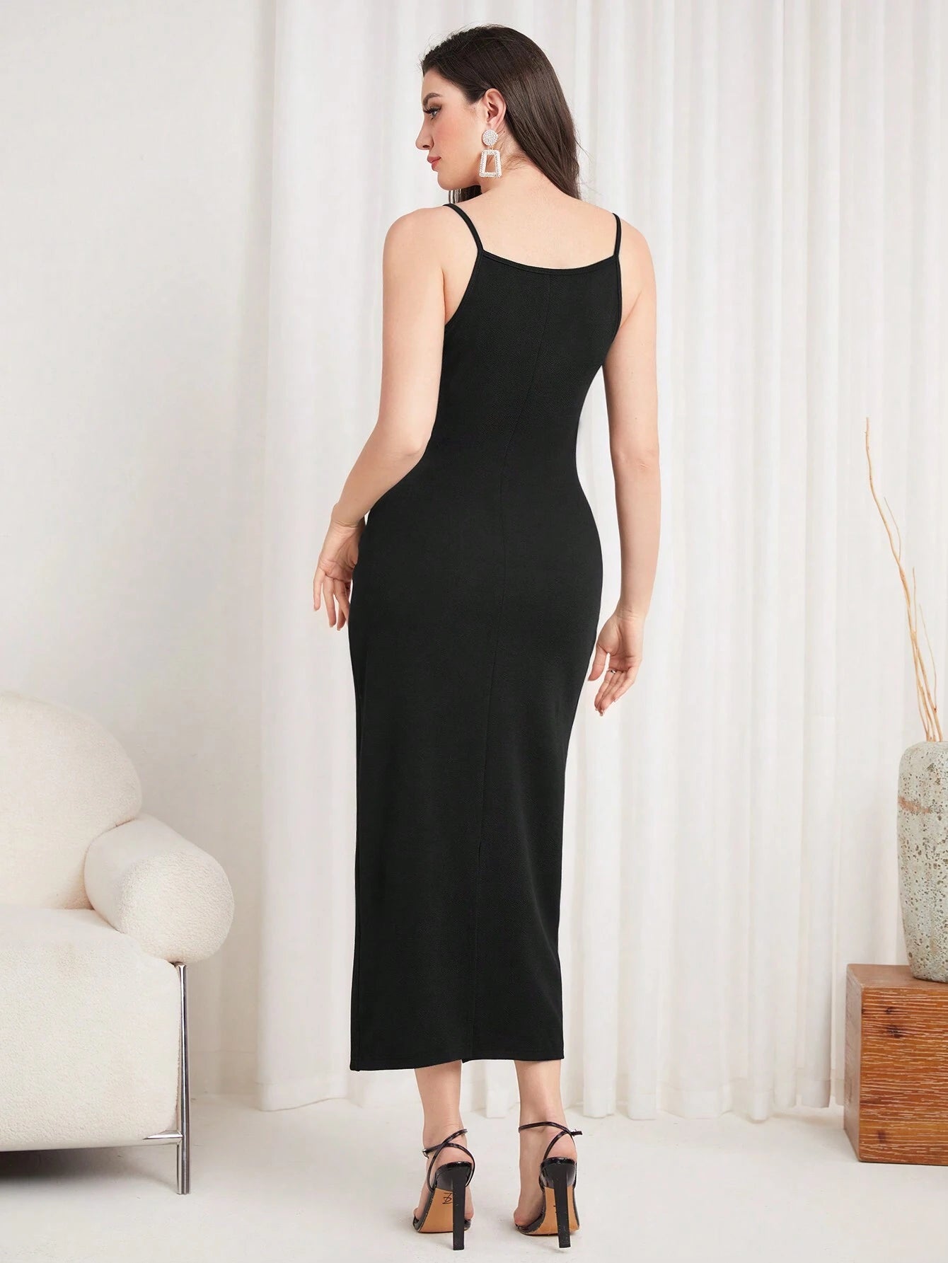 Mulvari Solid Color Spaghetti Strap Dress