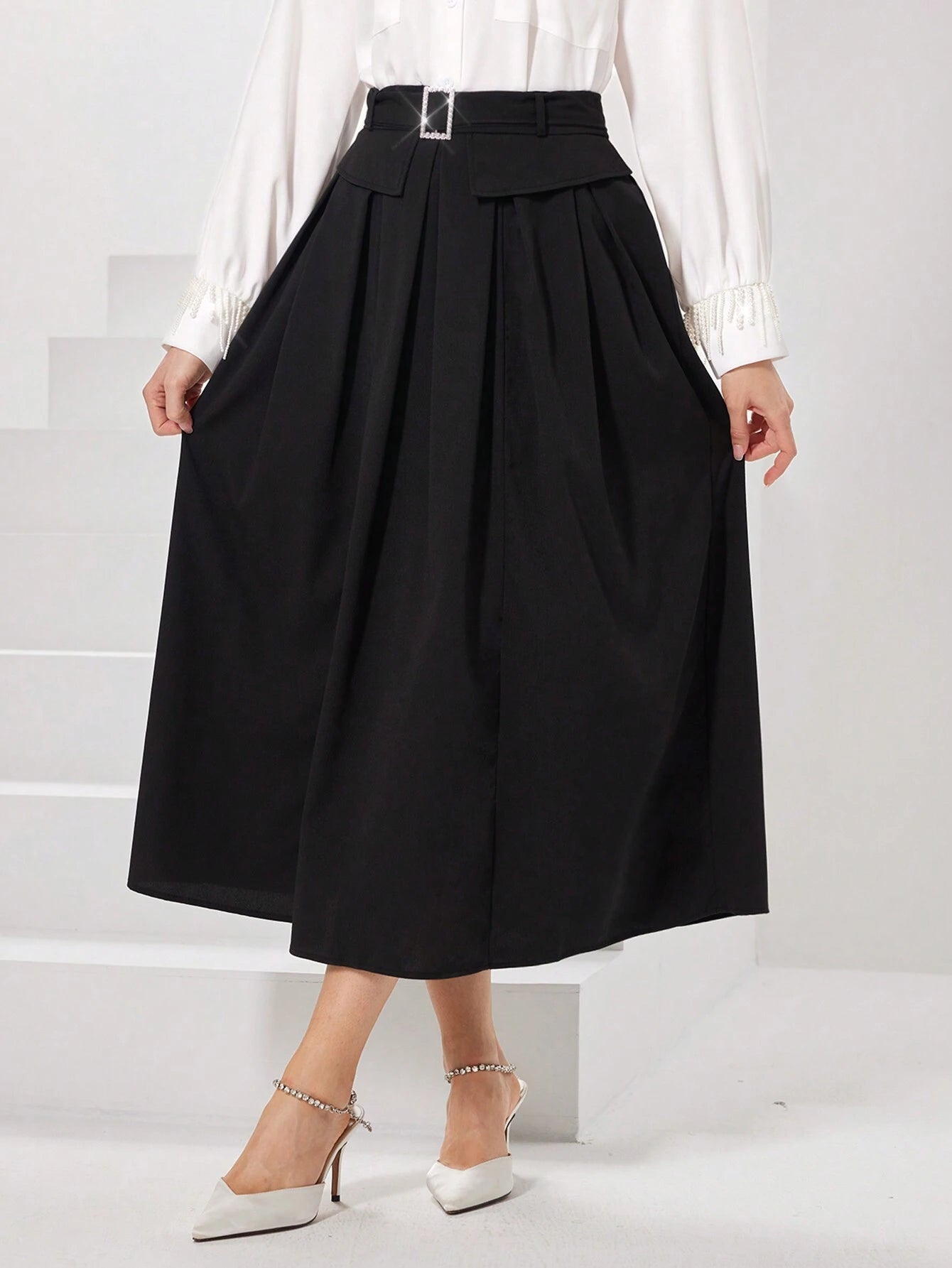 Mulvari Women'S Solid Color Pleated Skirt