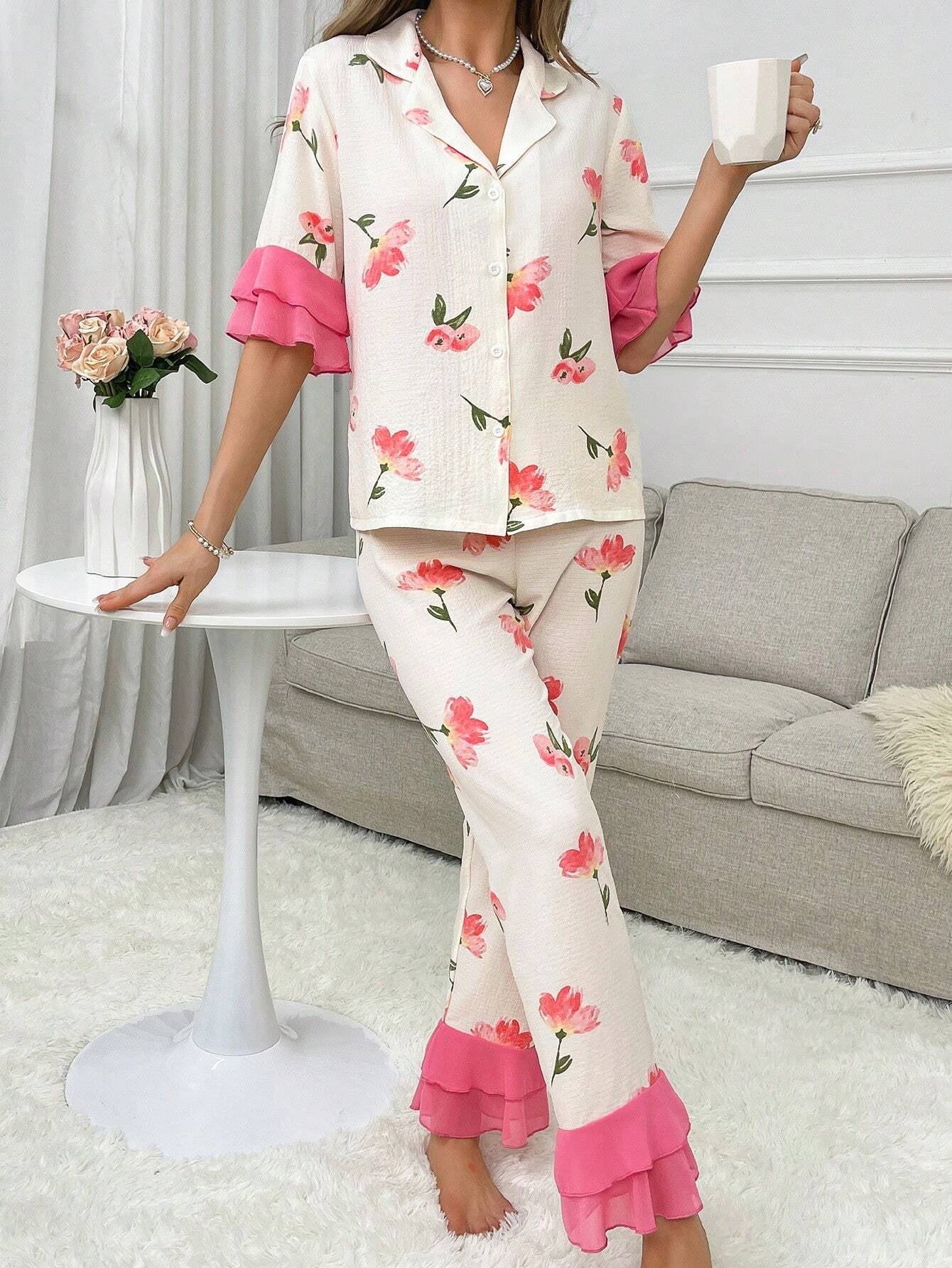 Women'S Floral Print Top, Trousers and Pajama Set