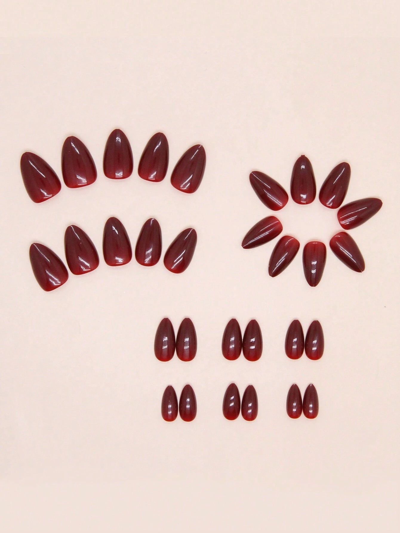 Improve Your Elegant - 30Pcs Set Retro Simple Almond-Shaped Solid Color False Nails in Red, Suitable for Daily Wear by Women