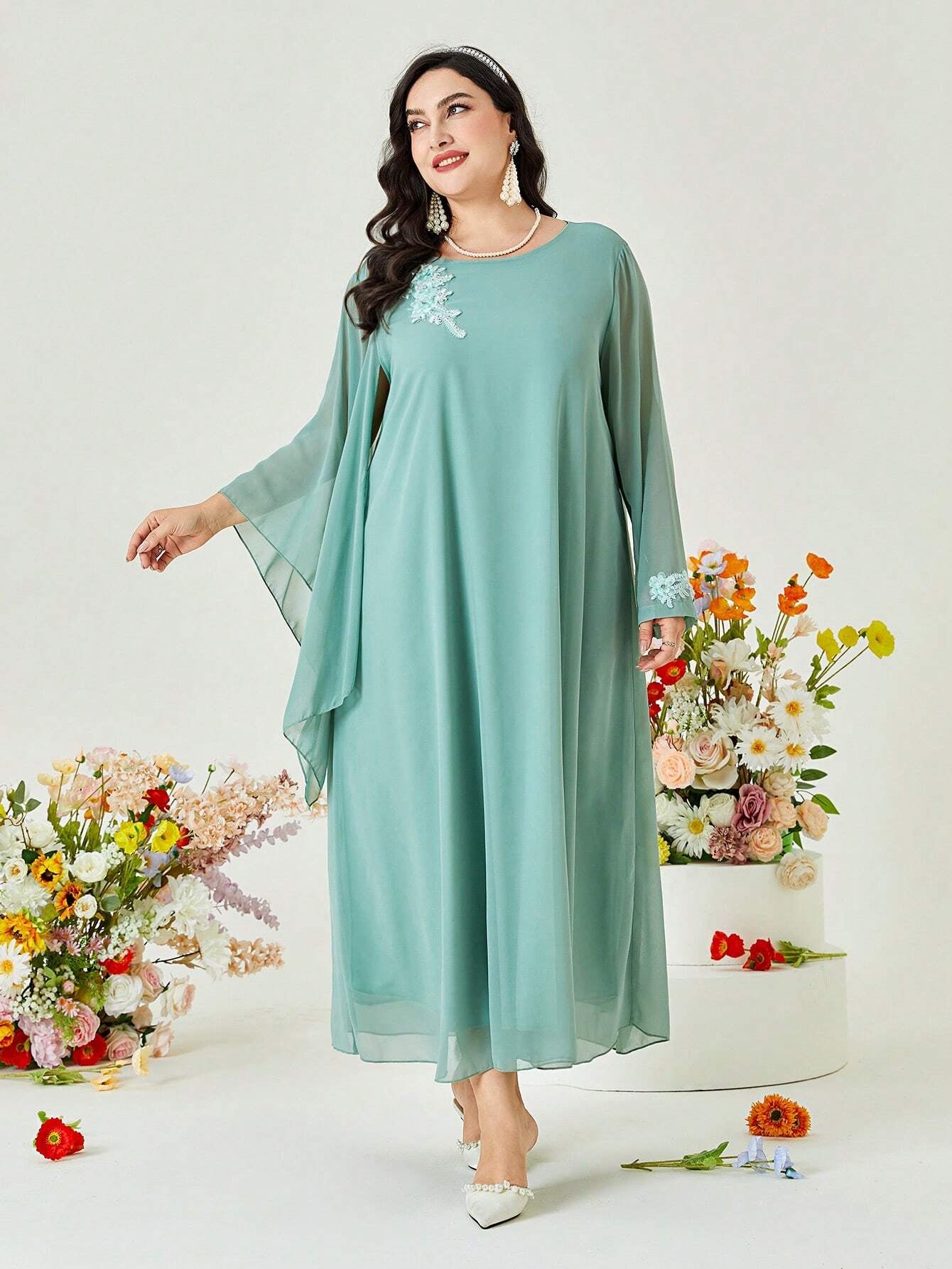 Najma plus Floral Embroidery Draped Detail Dress