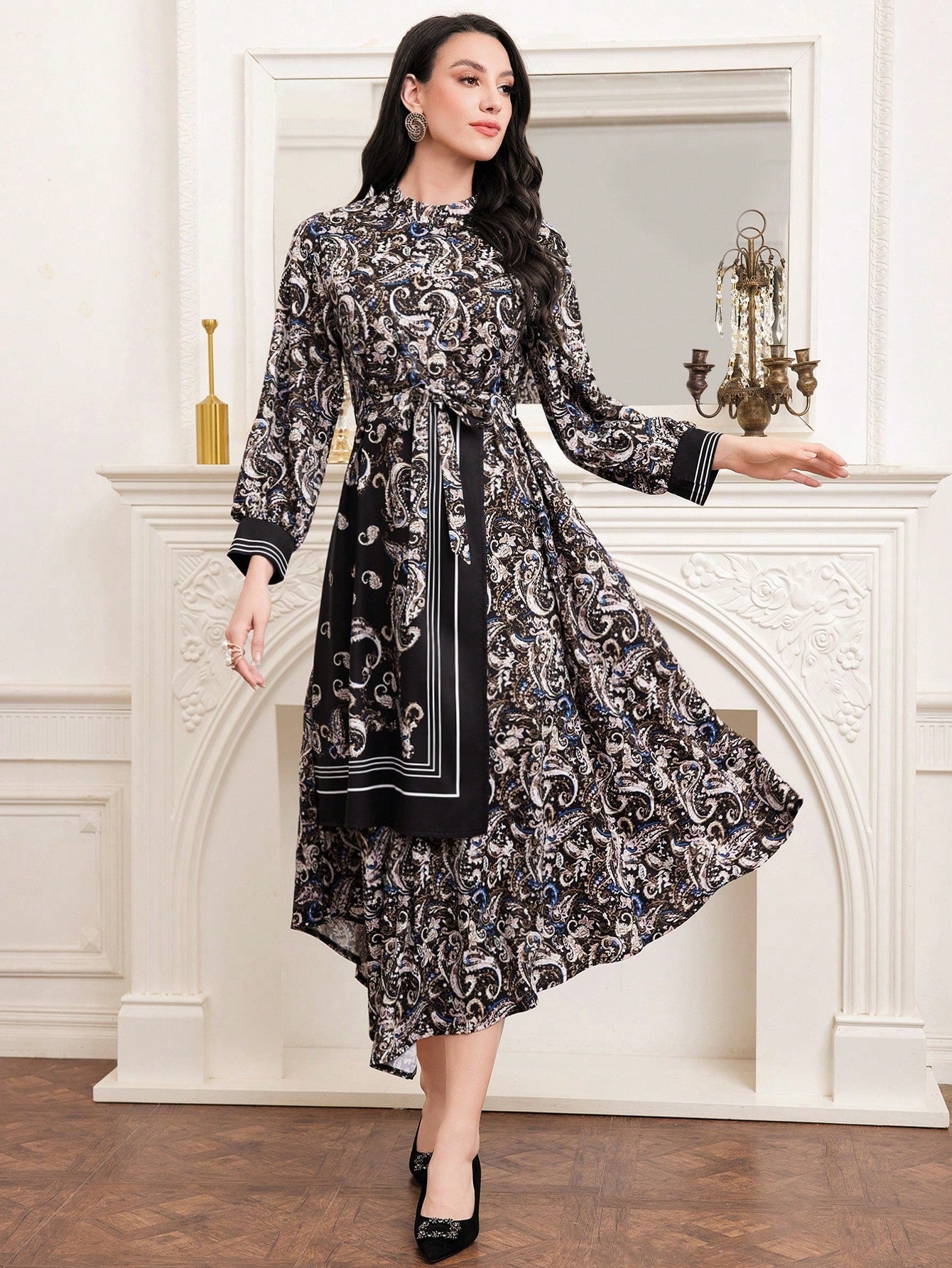 Modely Women'S Paisley Print Belted Maxi Dress