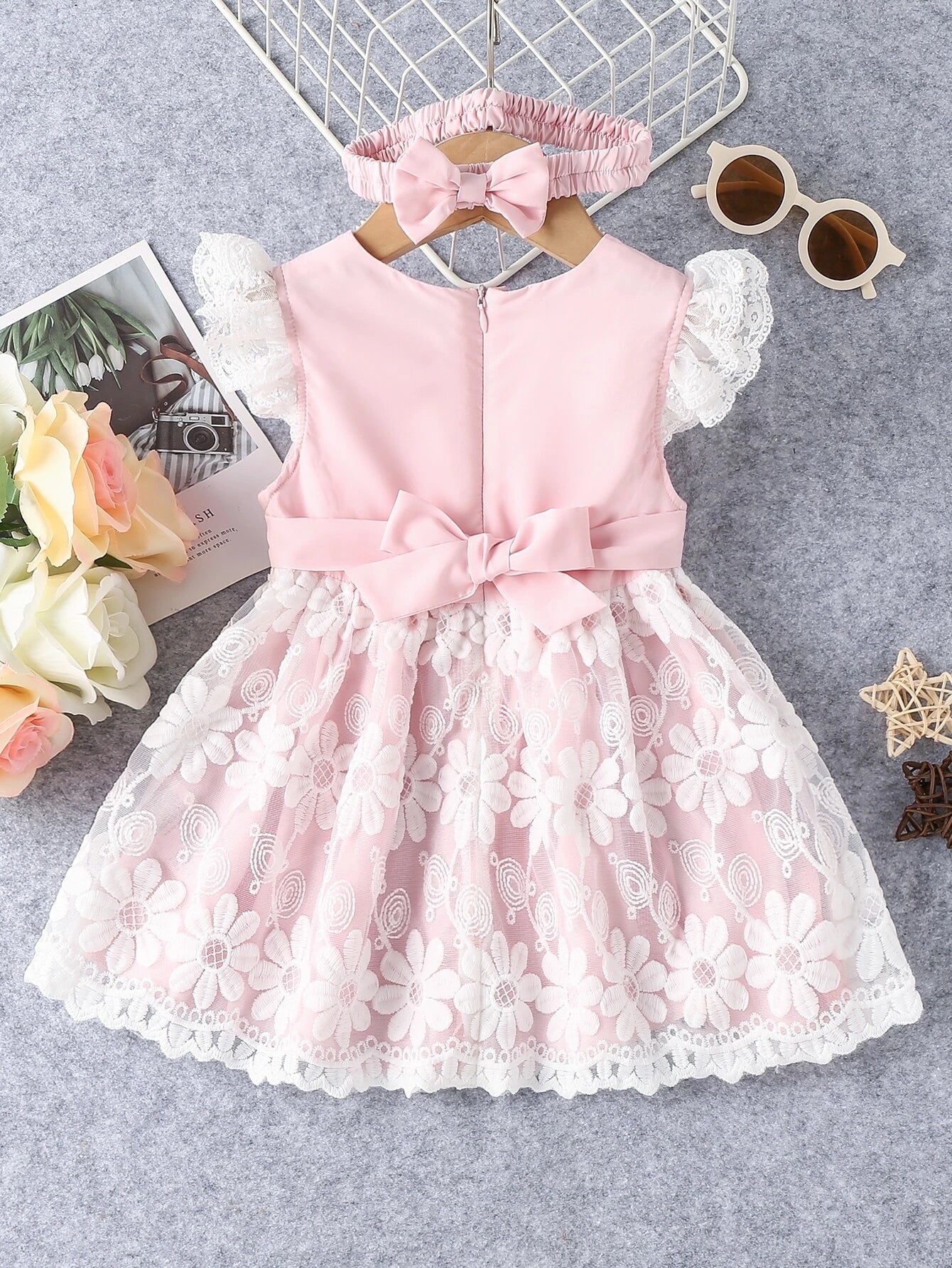 Baby Girl Contrast Lace Ruffle Trim Dress