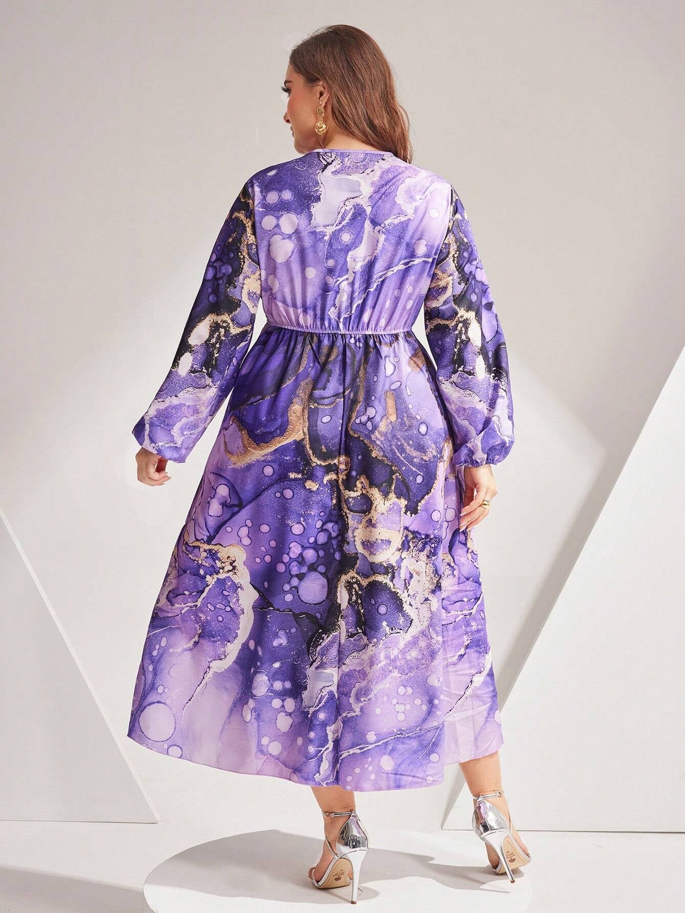Modely plus Size Printed Lantern Sleeve Dress