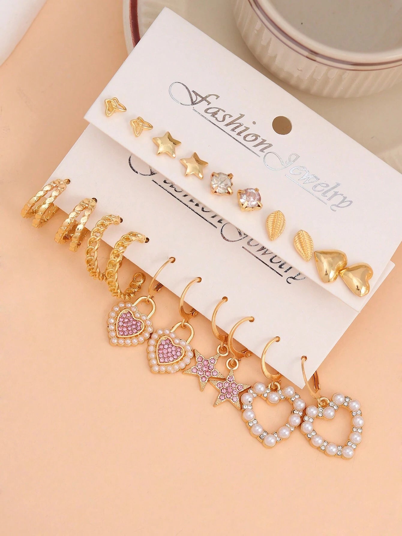 10Pairs European and American Style Faux Pearl Butterfly & Geometric Shape Earrings Set for Women, Trendy Vintage Chic Circular Pendant Dangle Earrings