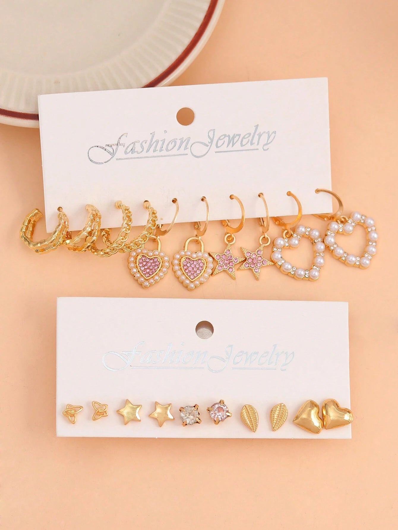 10Pairs European and American Style Faux Pearl Butterfly & Geometric Shape Earrings Set for Women, Trendy Vintage Chic Circular Pendant Dangle Earrings