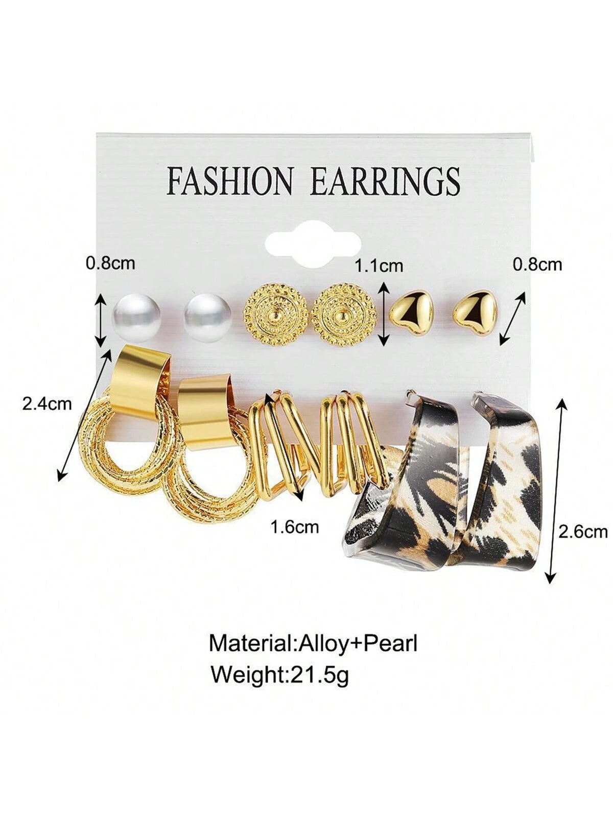 12Pairs/Set Leopard Print Multi-Layered Geometric Circle Butterfly Heart Stud Earrings Vintage Faux Pearl Twisted Dangle Earring Set