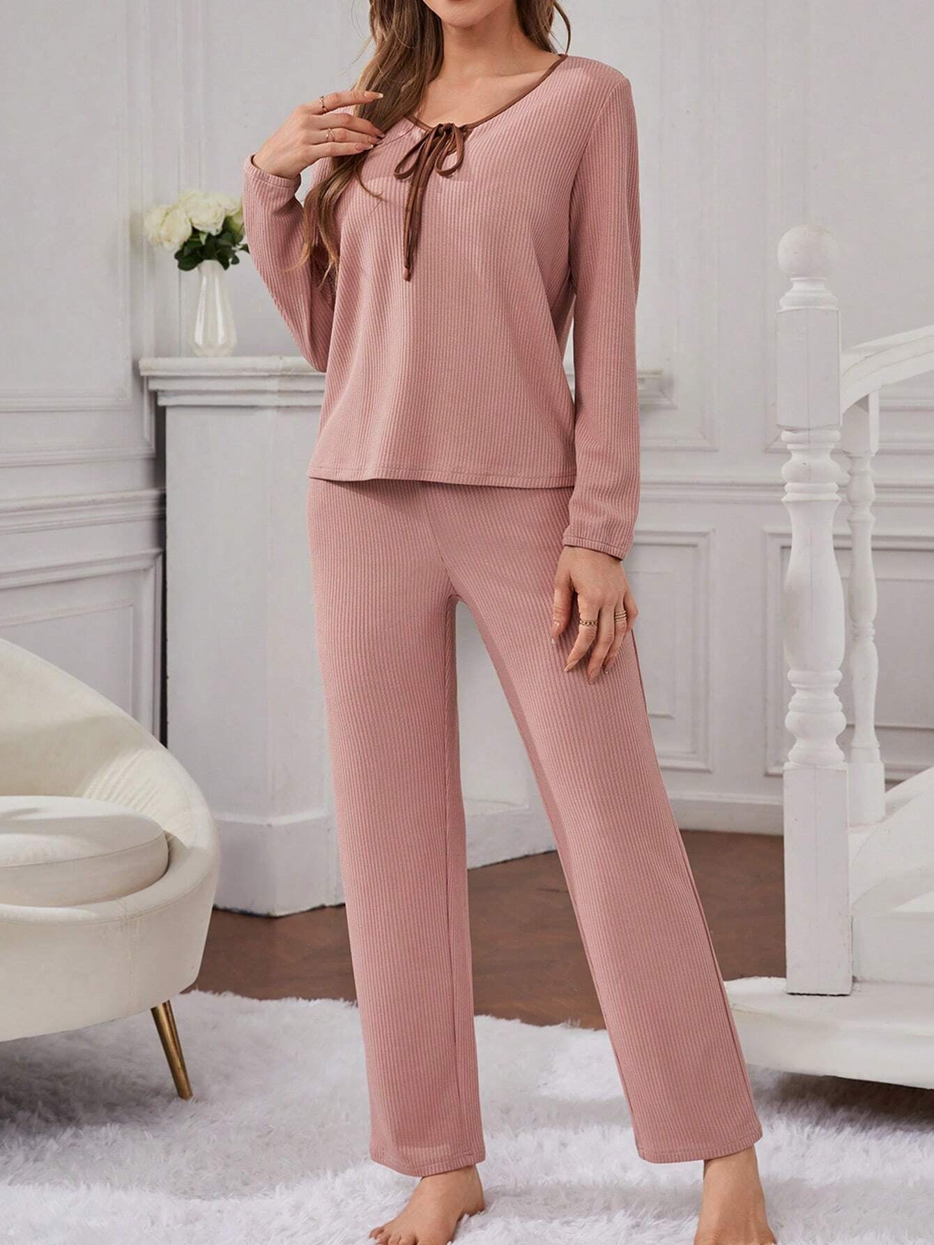 Tie Front Tee & Pants Lounge Set