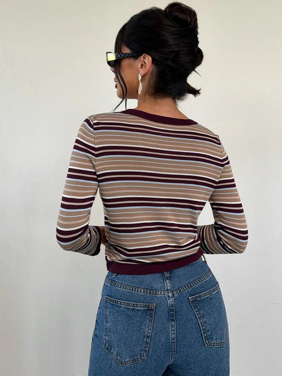 SHEIN Firerie تي شيرت نسائي بأكمام طويلة وتصميم هينلي