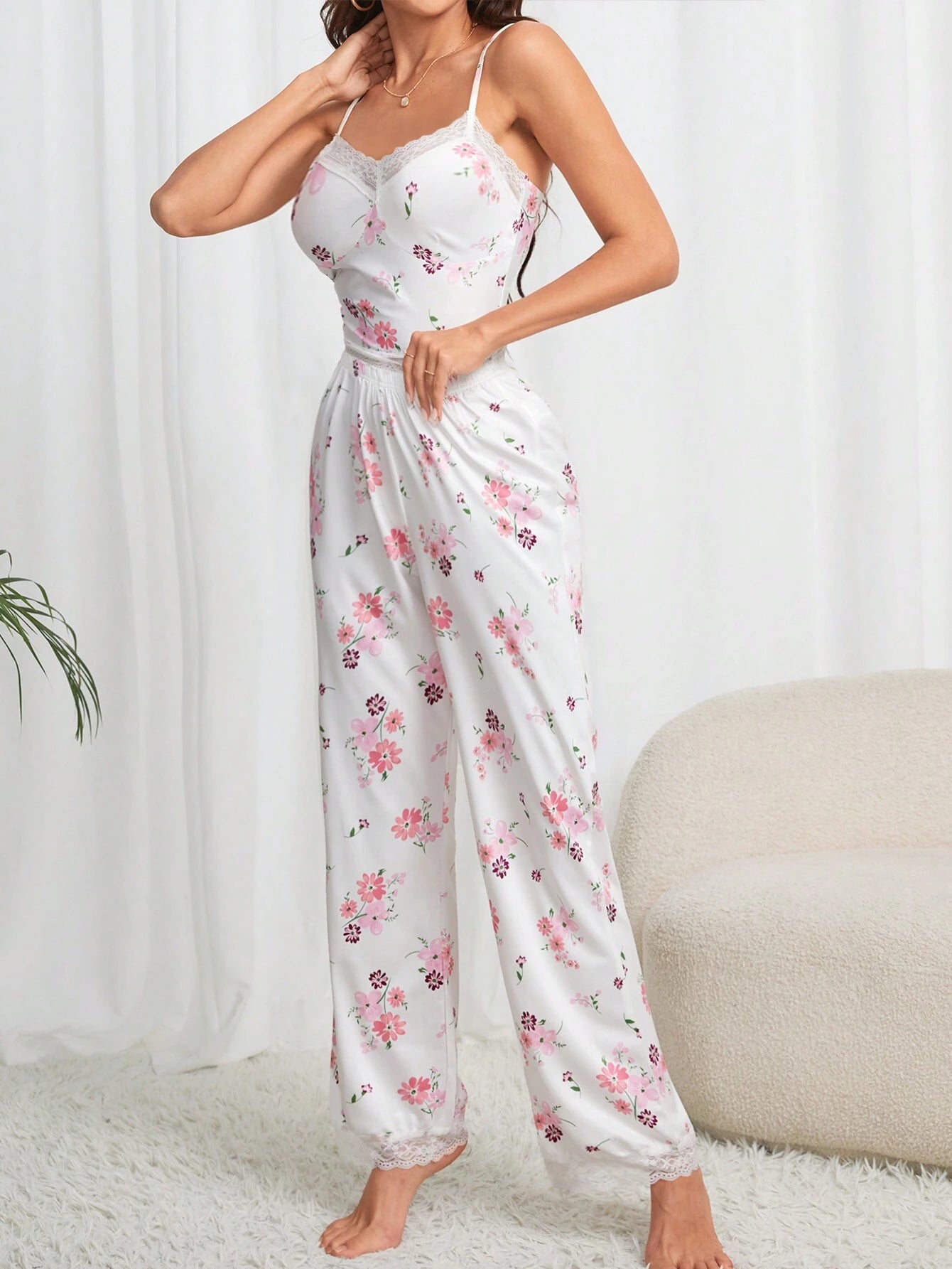 Ladies' Floral Printed Cami Top and Pants Pajama Set