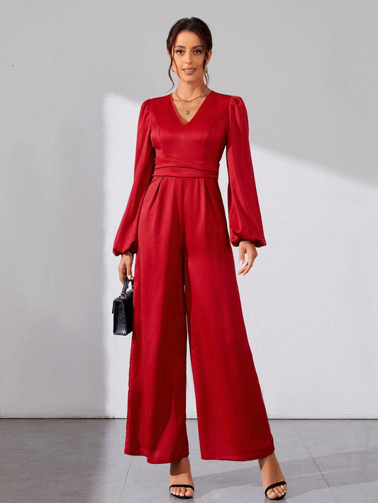 Tall Women'S Lantern Sleeve Wide Leg Jumpsuit