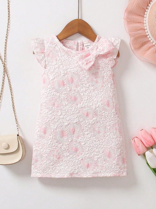 1Pc Baby Girls' Casual Stylish Qipao Style Sleeveless Dress with round Neck, Butterfly Bowknot & Floral Print, Summer