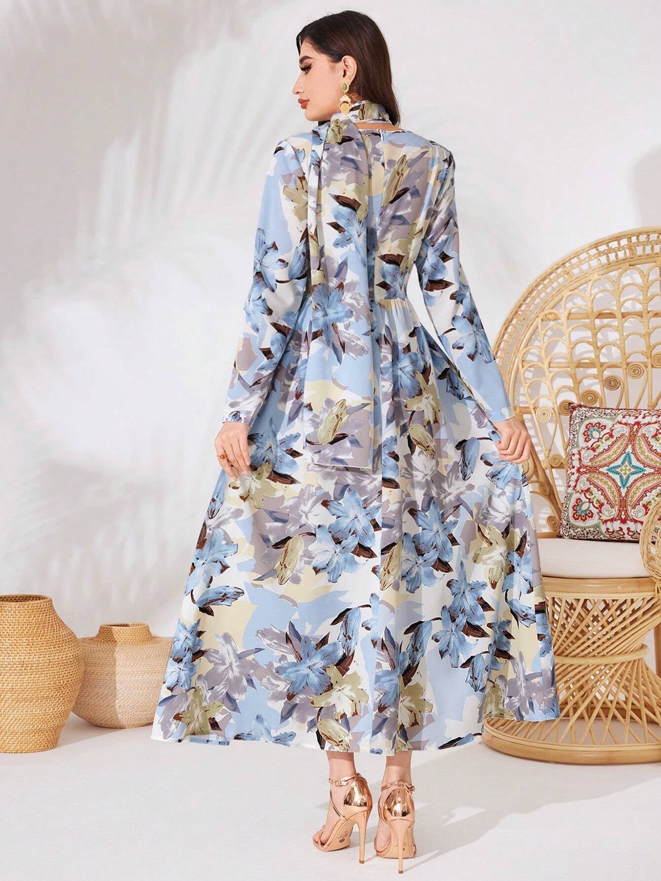 Modely Women'S Floral Print Long Sleeve Dress