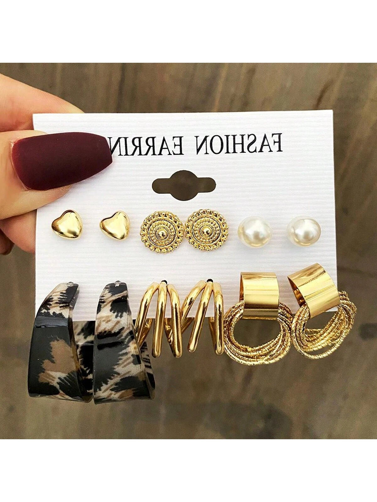 12Pairs/Set Leopard Print Multi-Layered Geometric Circle Butterfly Heart Stud Earrings Vintage Faux Pearl Twisted Dangle Earring Set