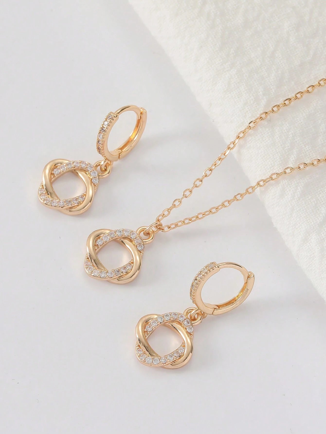 3Pcs Rhinestone Circle Decor Jewelry Set