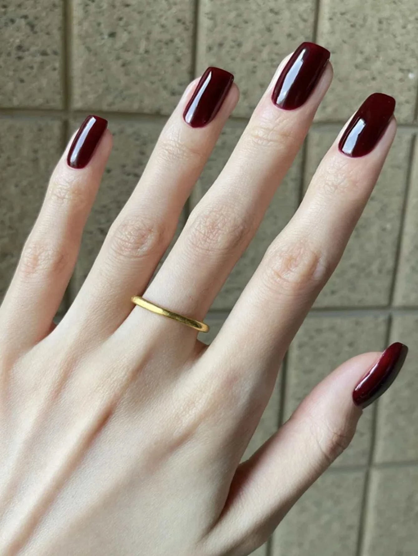 Transform Your Nails with 24Pcs Short Square Burgundy Glossy Solid Fake Nail & 1Sheet Tape & 1Pc Nail File