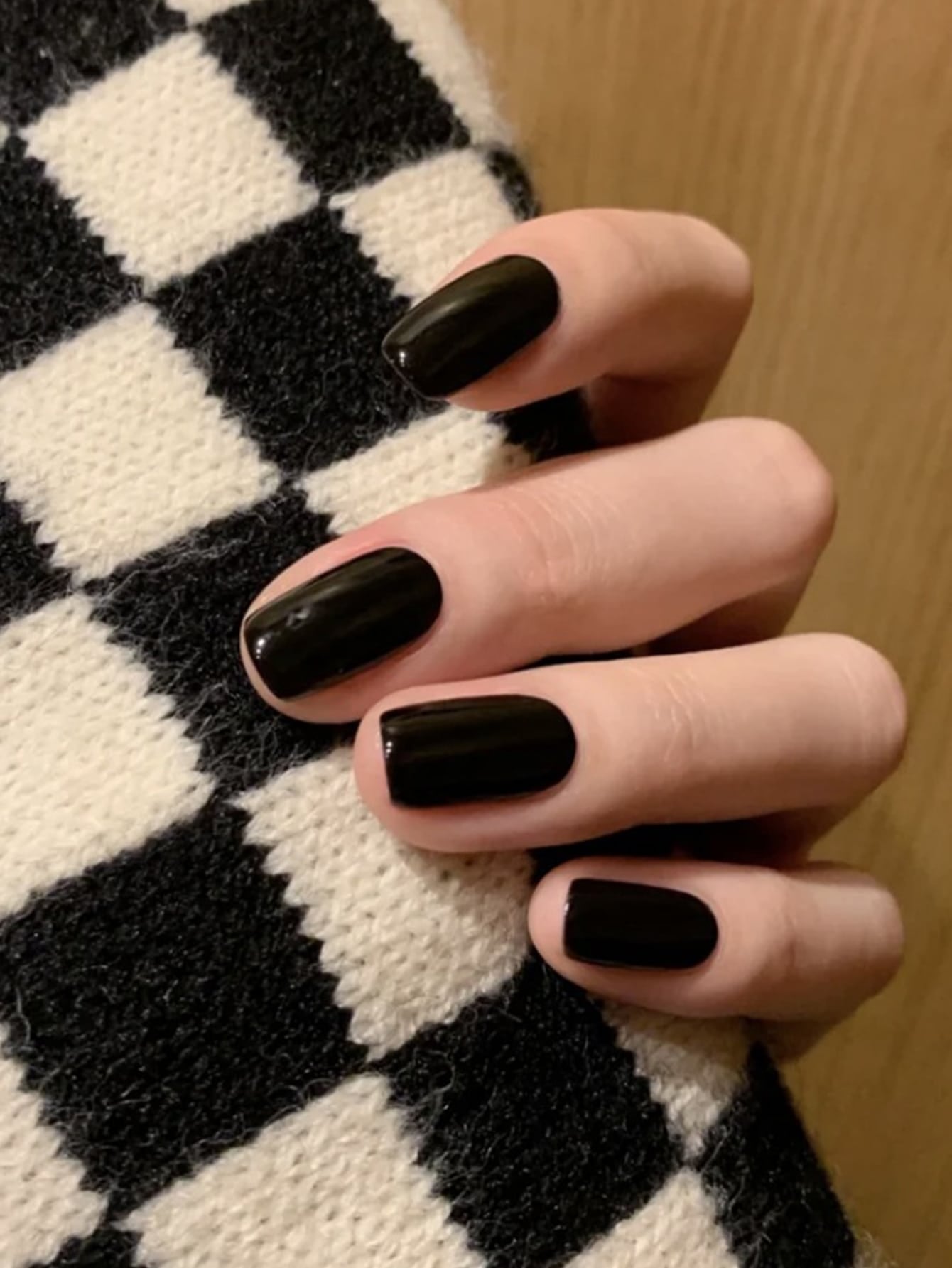 Get Glamorous with 24Pcs Short Square Black Solid Glossy Fake Nail & 1Sheet Tape & 1Pc Nail File