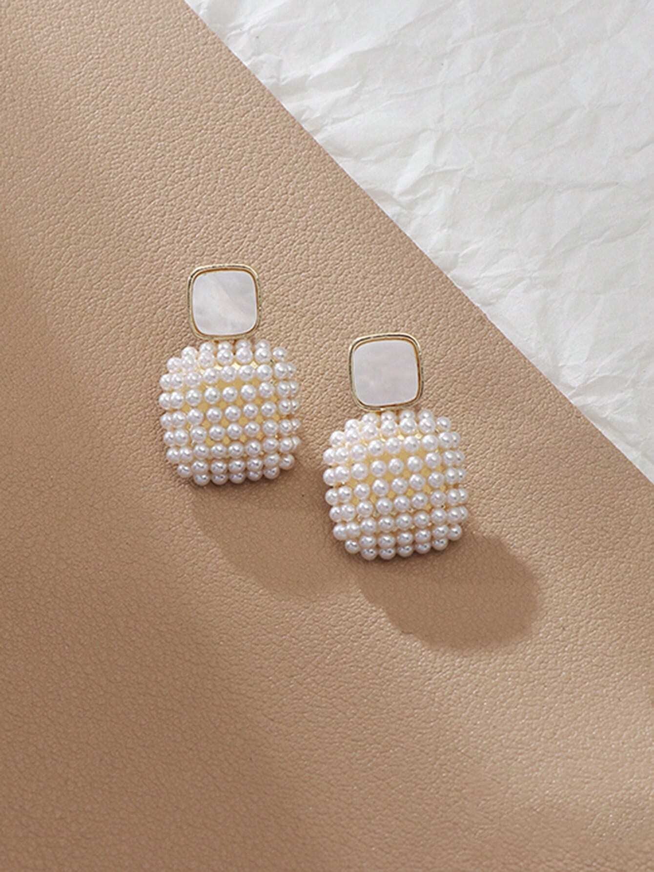 Rhinestone Decor Geometric Drop Earrings