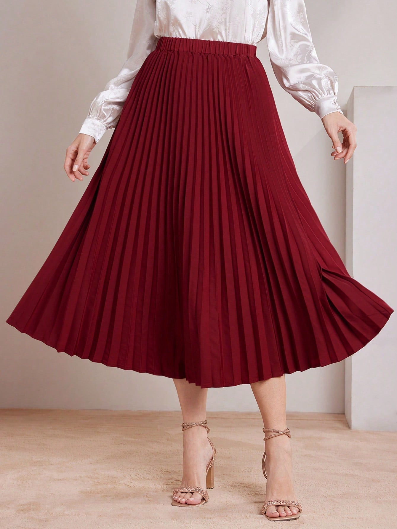 Mulvari Women'S Elastic Waist Pleated Skirt