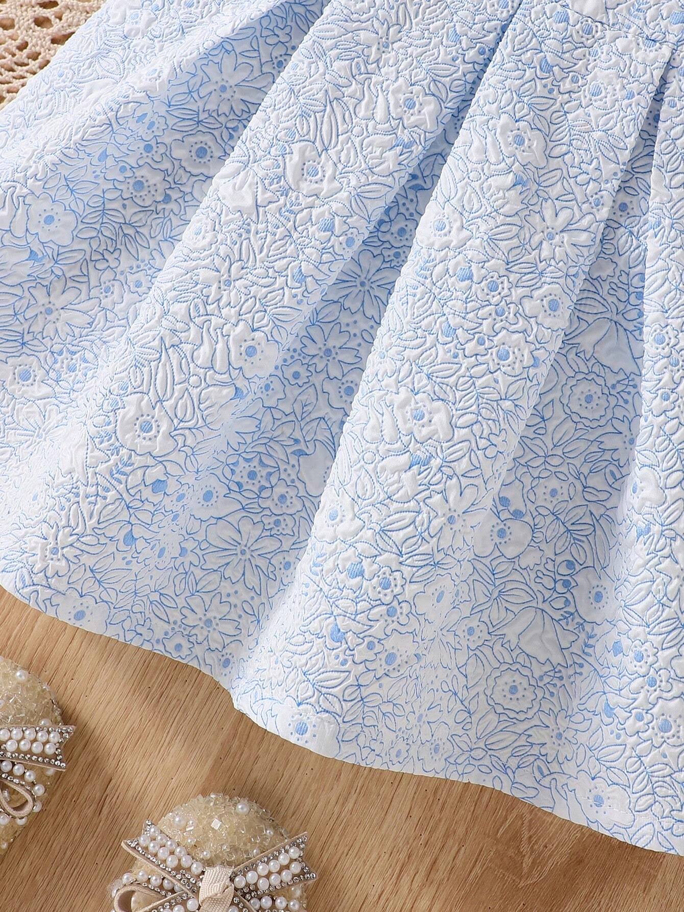 Baby Girls' Simple Jacquard 3D Puff Cold-Shoulder Dress