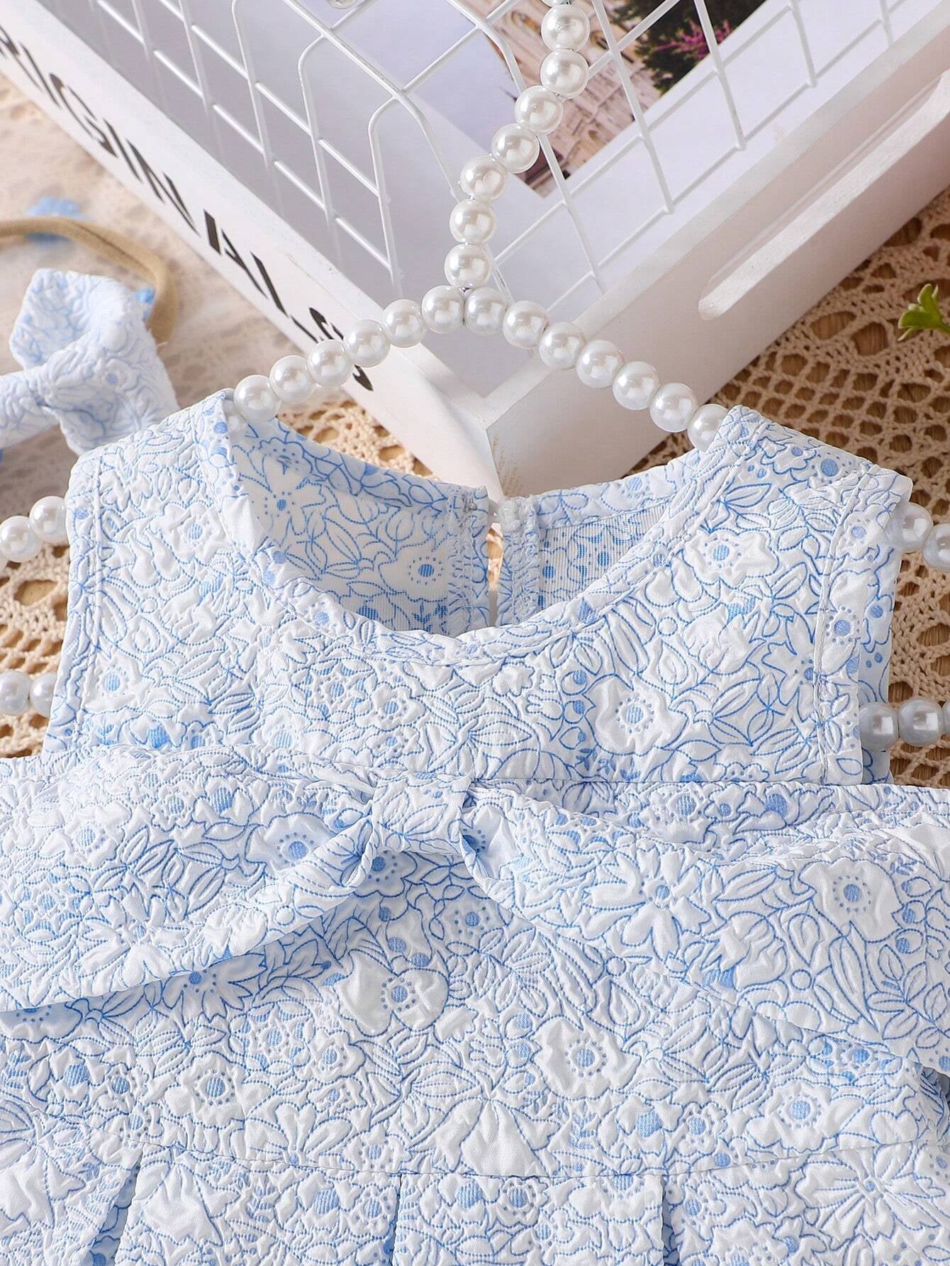 Baby Girls' Simple Jacquard 3D Puff Cold-Shoulder Dress