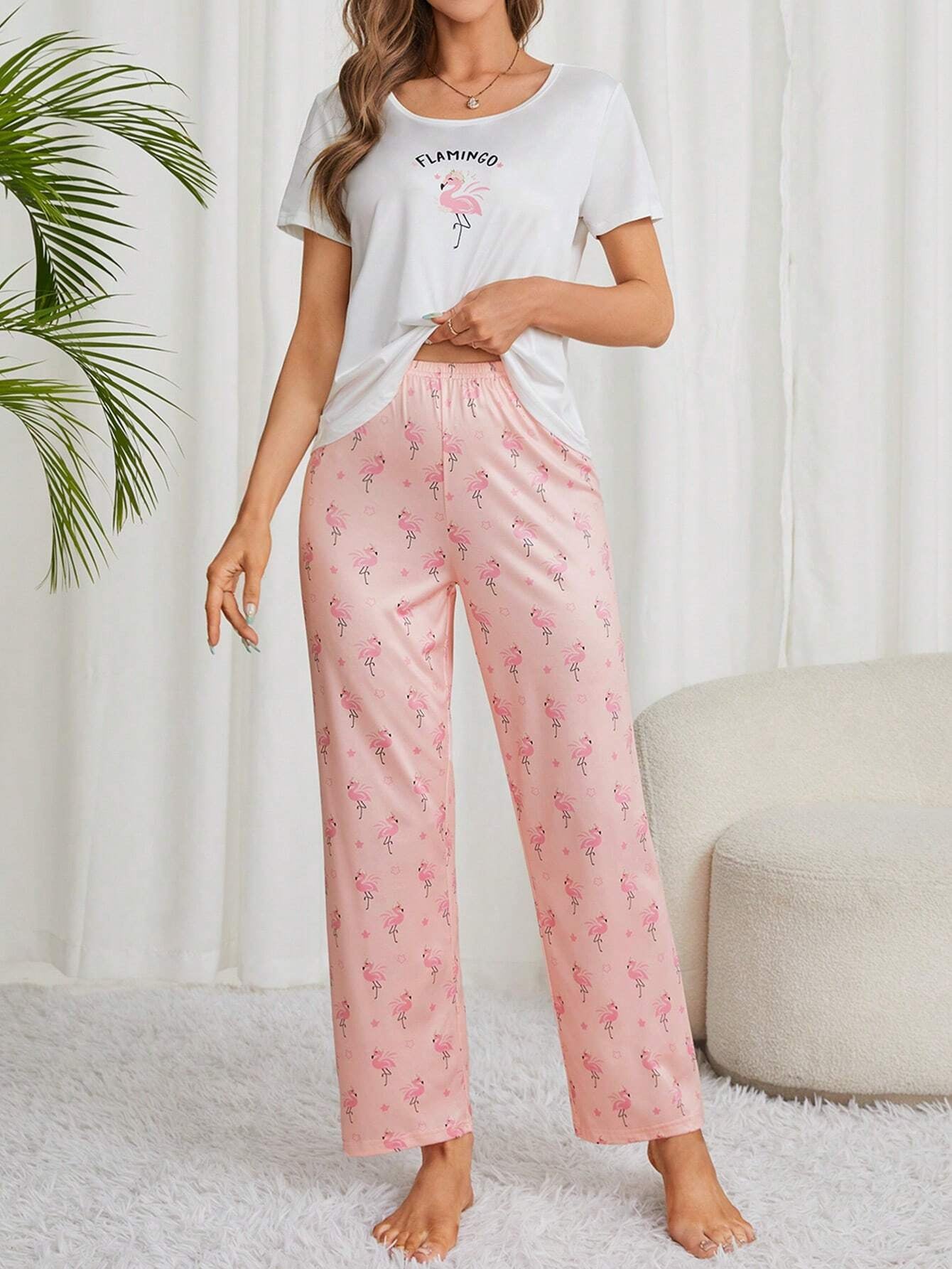 Ladies' Flamingo Print Pajama Set