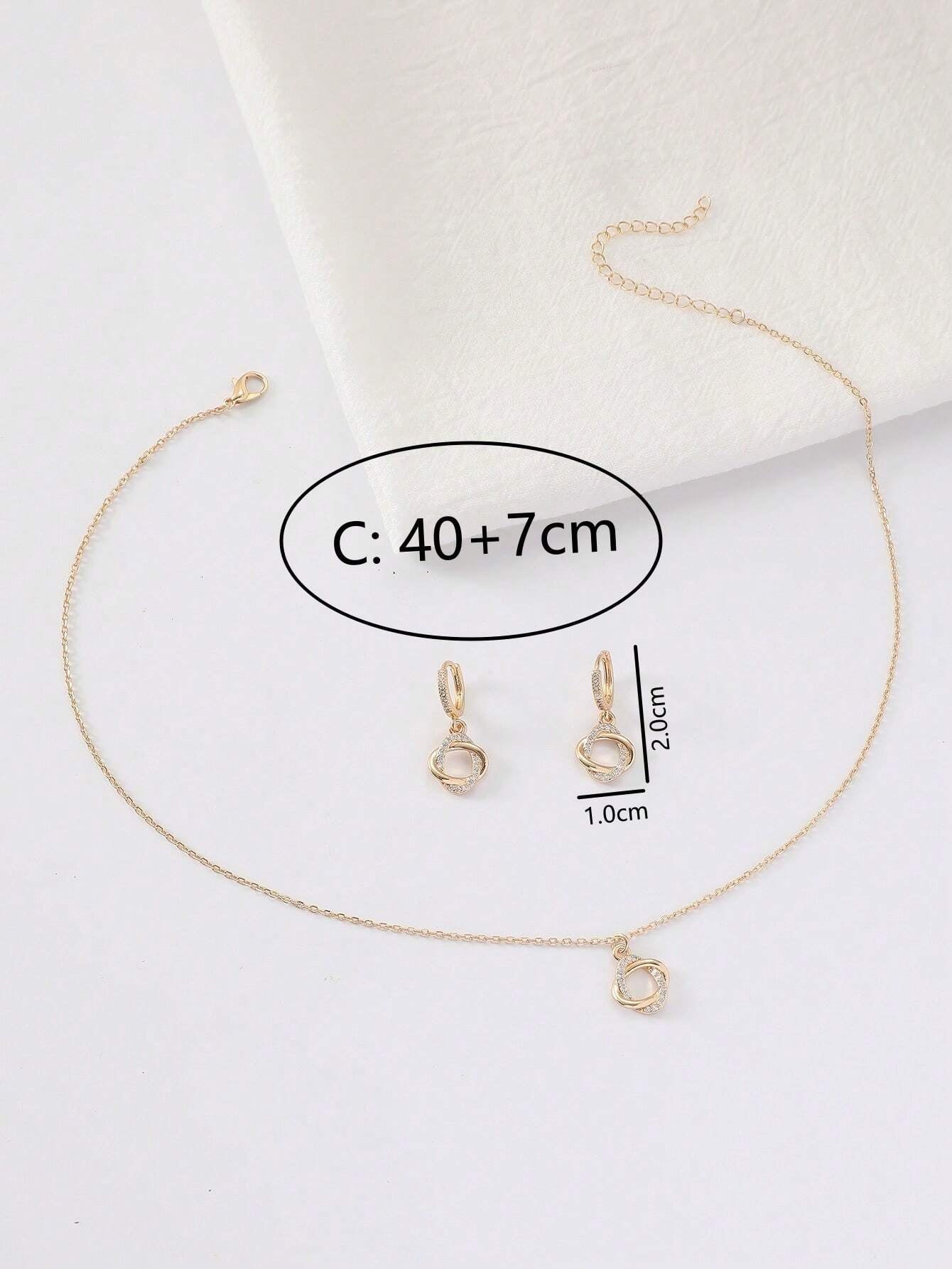 3Pcs Rhinestone Circle Decor Jewelry Set