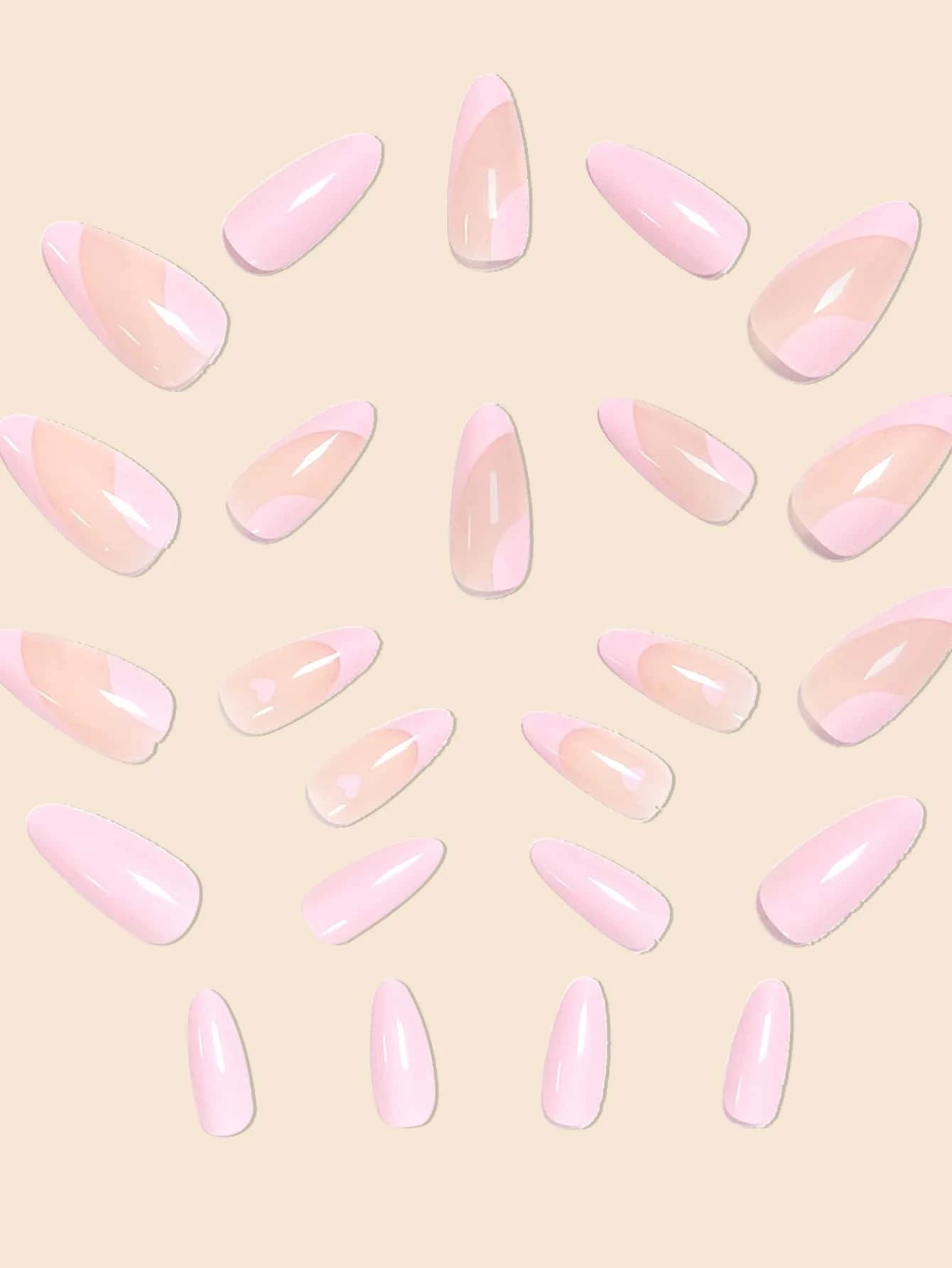 24Pcs False Nails in Waterdrop Shape, Black French Manicure with Small Flowers & Pointy Almond Shape +Jelly Glue + Nail File