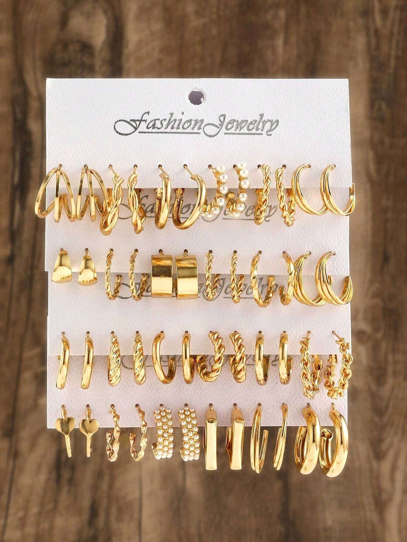 48 Piece Set of Creative, Fashionable, Caring, Water Droplet Shaped Imitation Faux Pearls with Multiple Elements, Women'S Earrings Set, Party, Couple, Holiday Jewelry, Jewelry Gifts