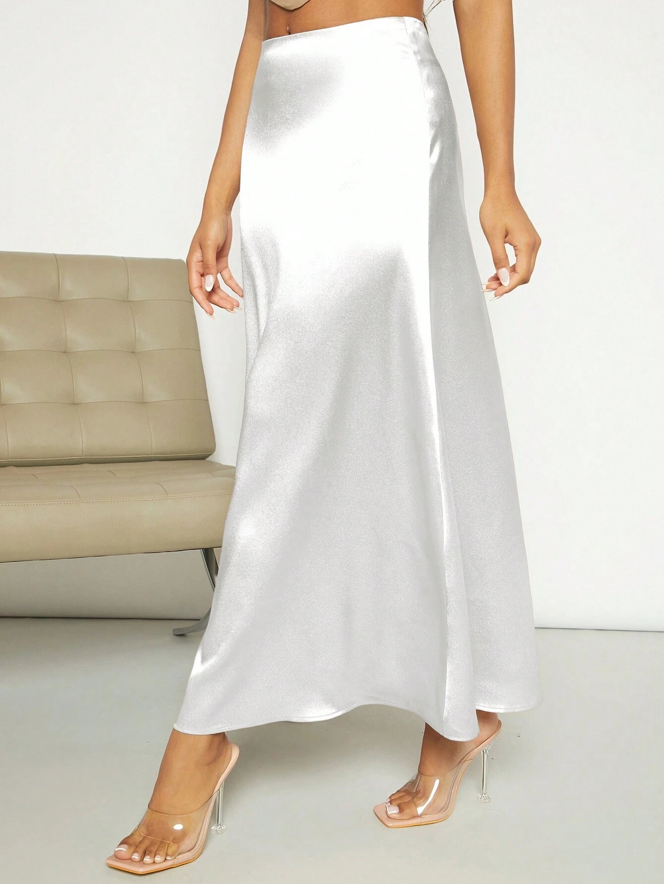 Privé High Waist Satin A-Line Skirt