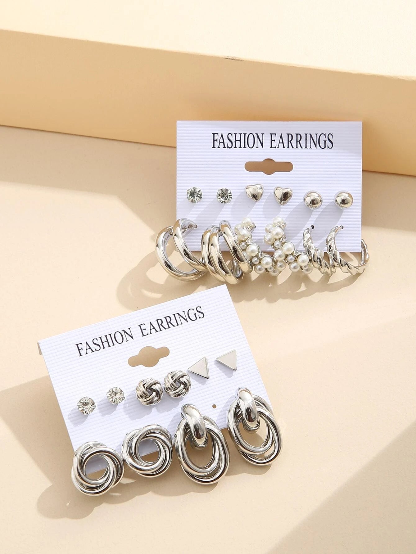 24Pcs Simple Rhinestone Faux Pearl Earrings with Metallic Geometric Design for Women, Perfect for Vacation, Dating, Gifts and Daily Wear