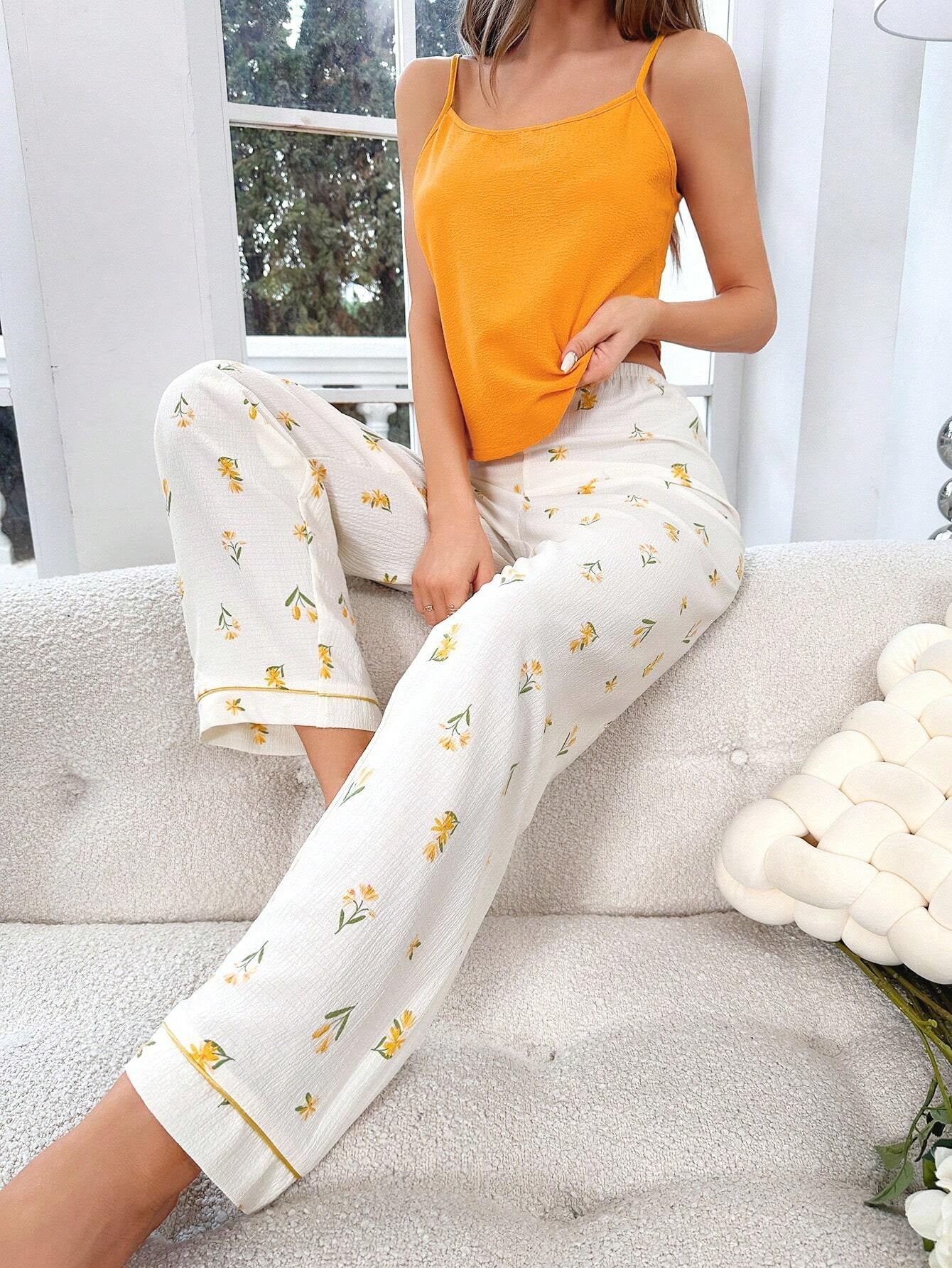 Floral Print Contrast Piping PJ Set