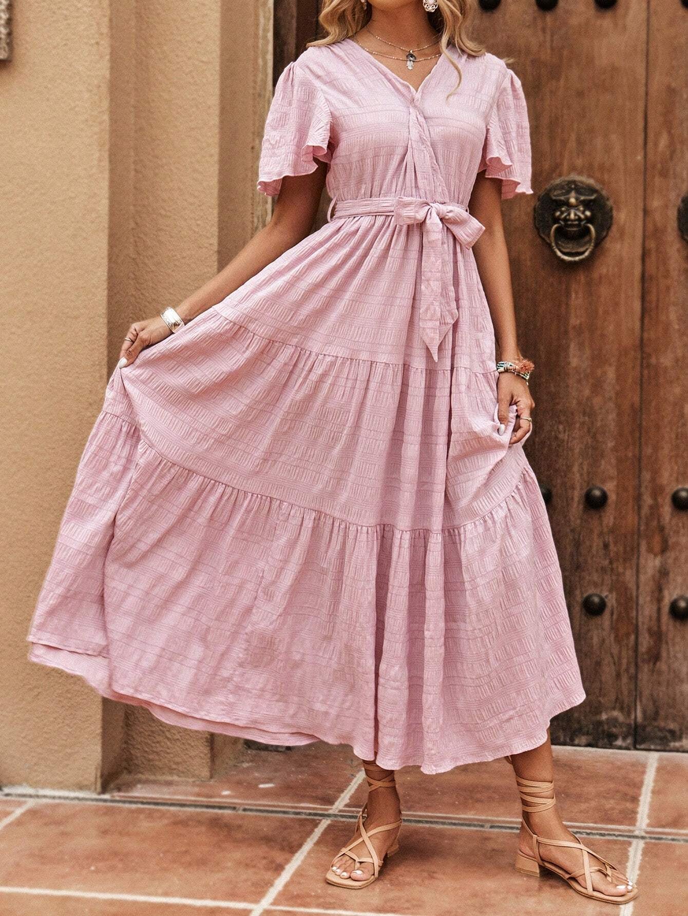 Clasi Bell Sleeve Belted A-Line Dress