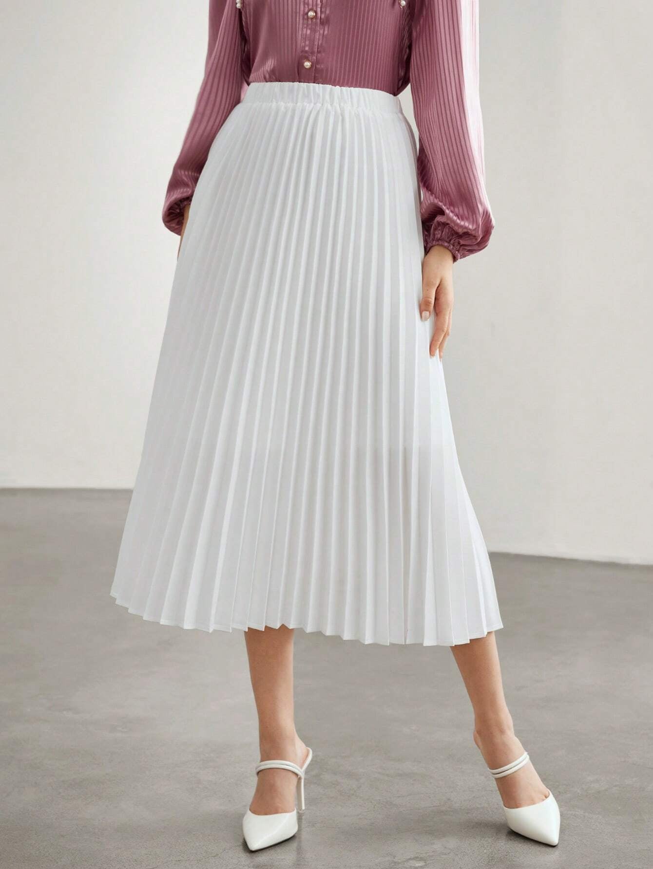 Mulvari Women'S Elastic Waist Pleated Skirt