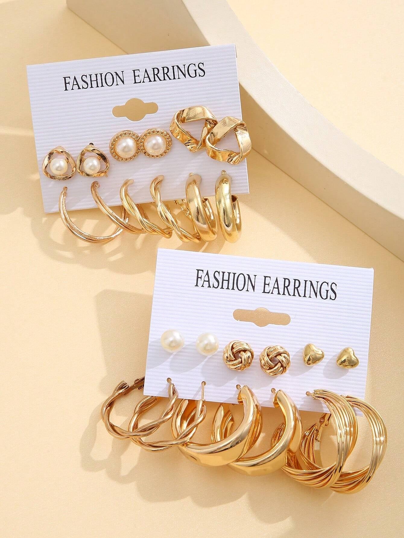 24Pcs Simple Rhinestone Faux Pearl Earrings with Metallic Geometric Design for Women, Perfect for Vacation, Dating, Gifts and Daily Wear