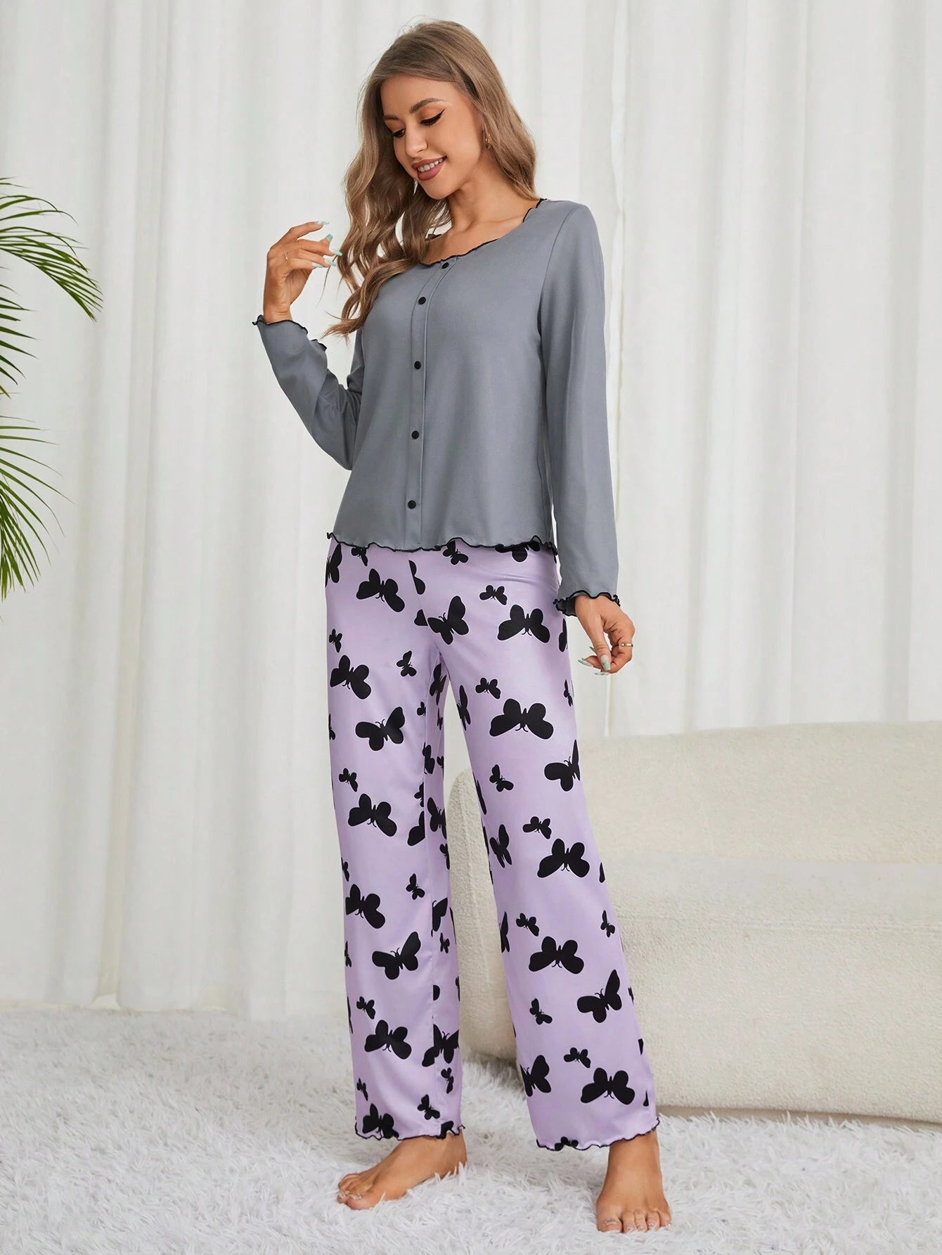 Women'S Long Sleeve Pants Pajama Set