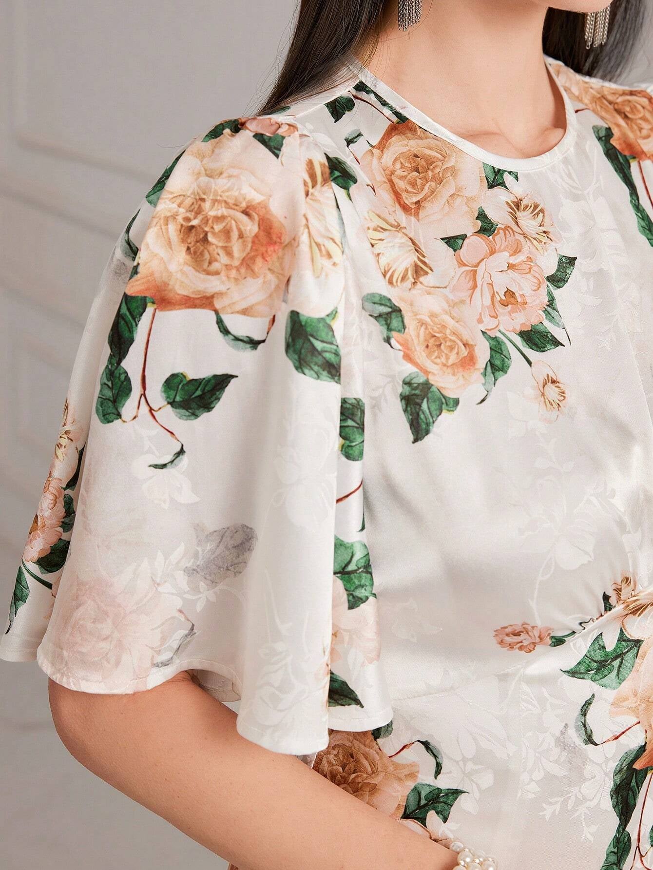 Modely Women'S Floral Printed Butterfly Sleeve Dress