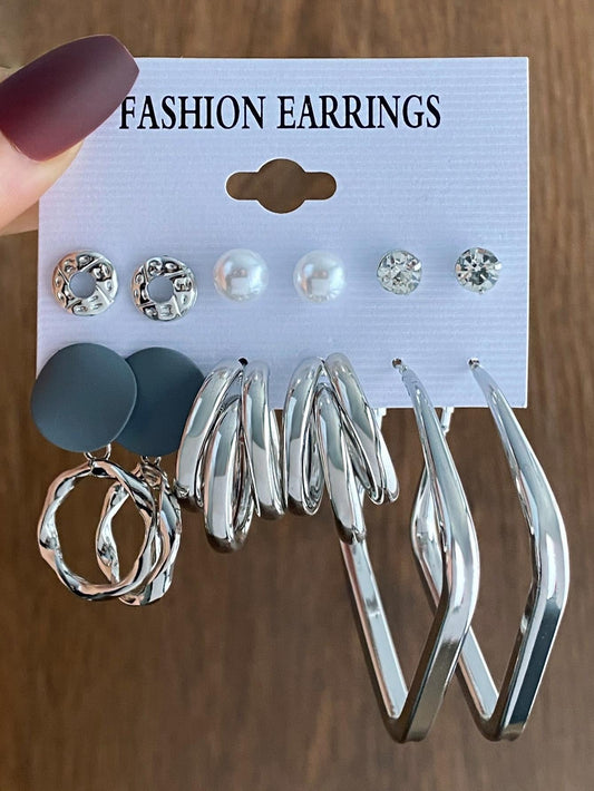 6Pairs/Set Faux Pearl Decor Earrings