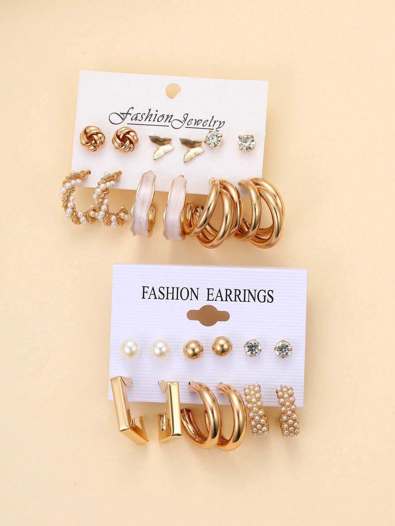 24Pcs Simple Rhinestone Faux Pearl Earrings with Metallic Geometric Design for Women, Perfect for Vacation, Dating, Gifts and Daily Wear