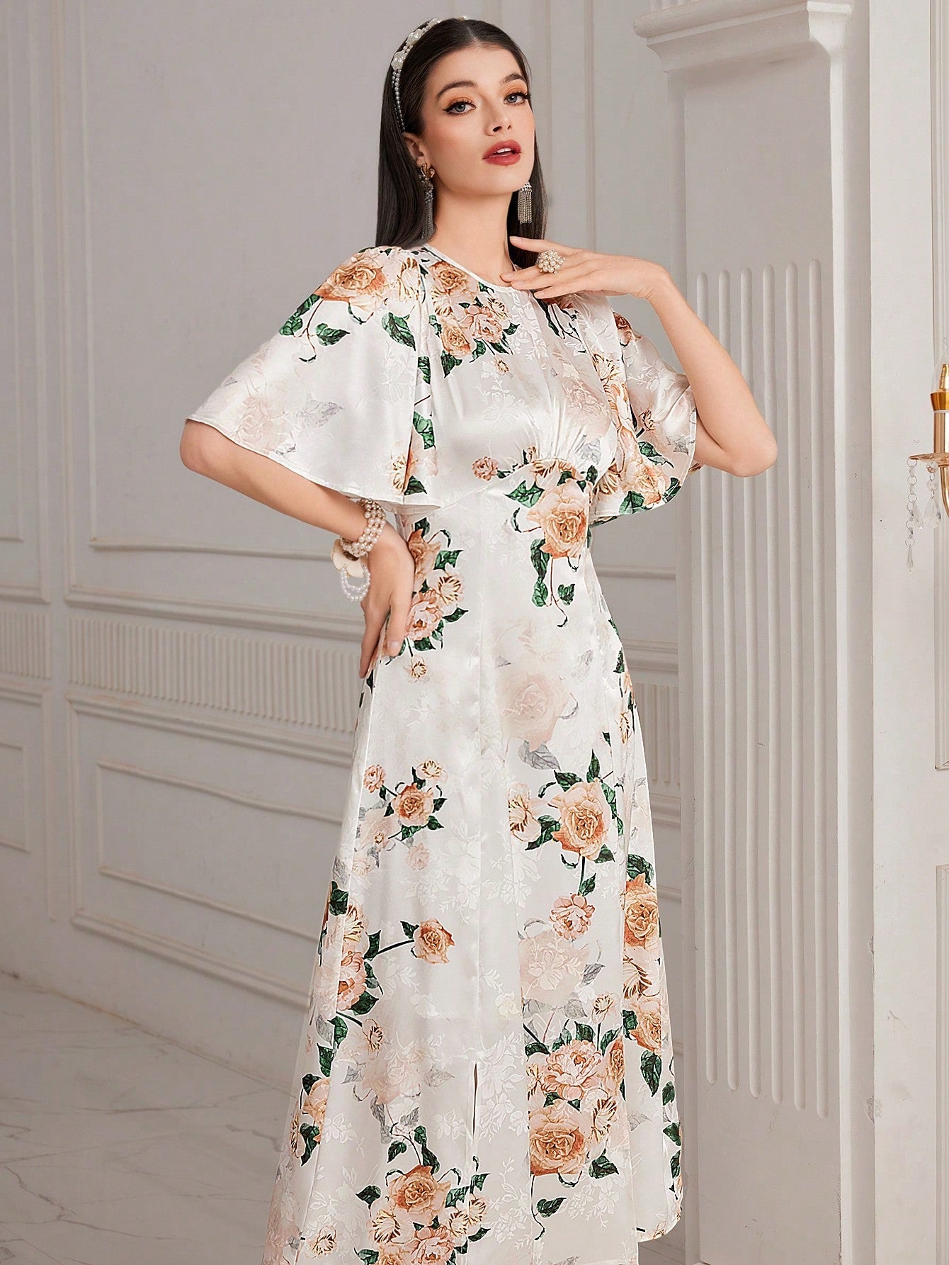 Modely Women'S Floral Printed Butterfly Sleeve Dress