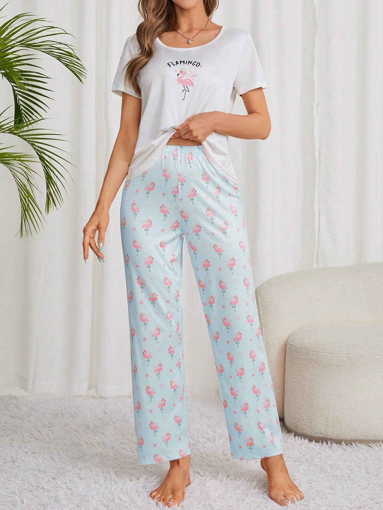 Ladies' Flamingo Print Pajama Set