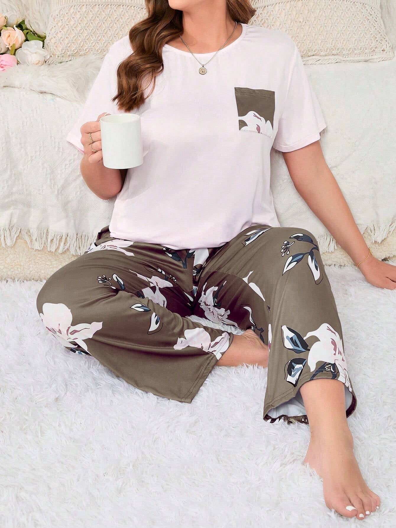 Plus Size Flower Print Pajama Set