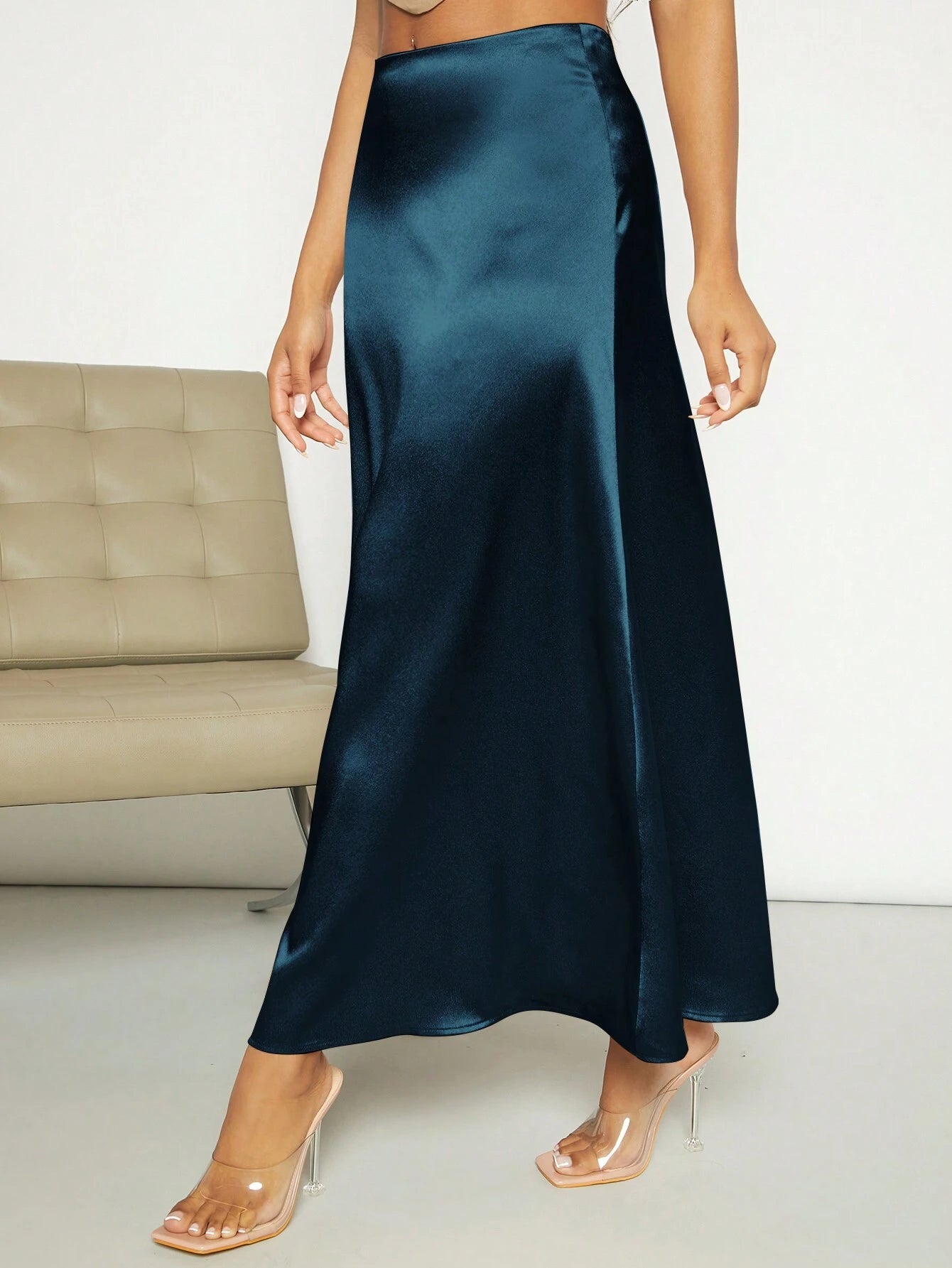 Privé High Waist Satin A-Line Skirt