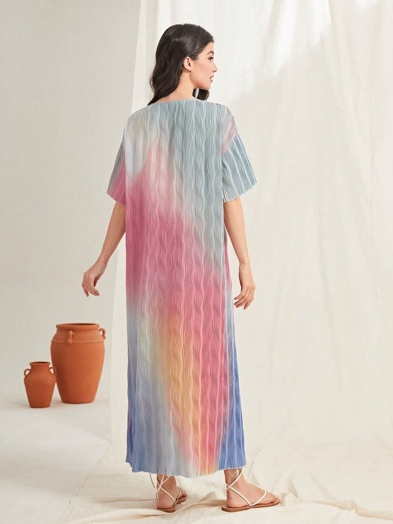 Mulvari Ombre Print Lettuce Trim Dress