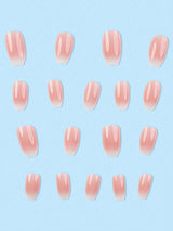 Upgrade Your Look with 24Pcs Short Coffin Shape Simple Pink & White Gradient Jelly Gel Press on Nails, Suitable for Women and Girls