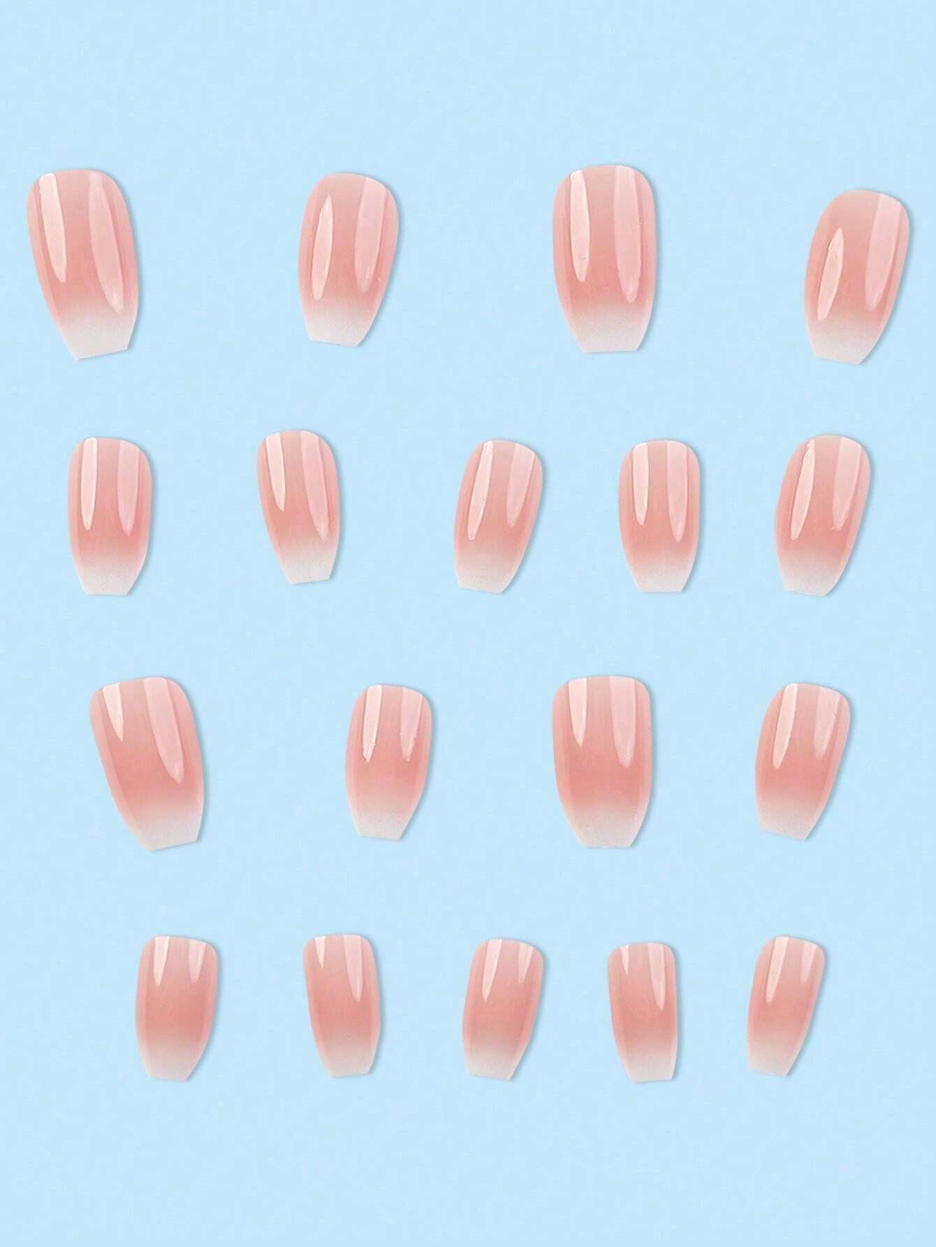 Upgrade Your Look with 24Pcs Short Style Square Shape Gradient Floral Pattern Jelly Pink False Nails, Perfect for Parties or Daily Wear