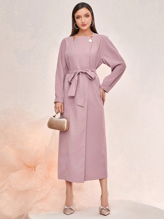 Modely Asymmetrical Neck Belted Dress